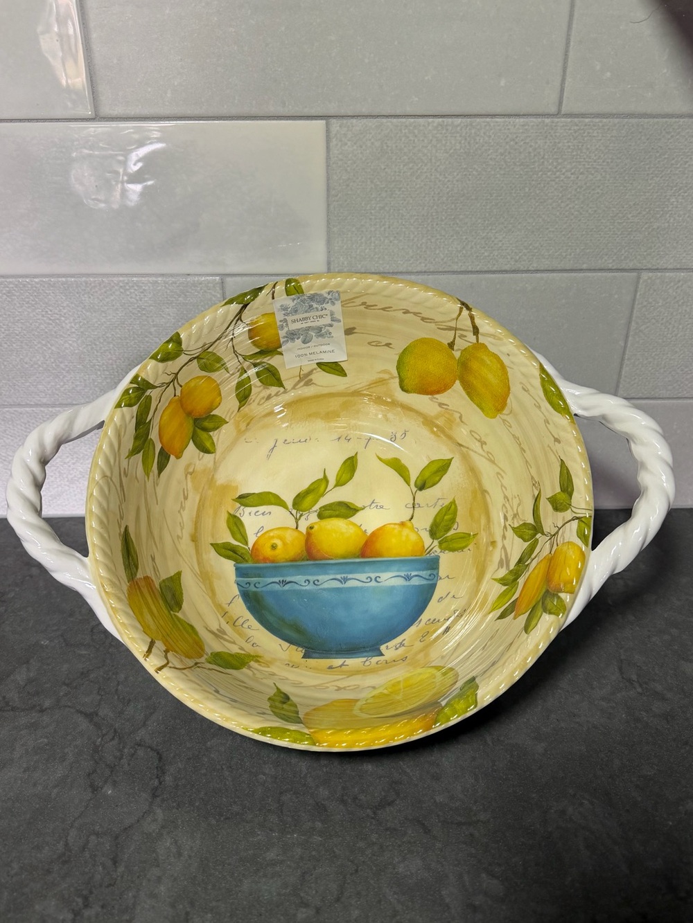 Shabby Chic Yellow Lemon Motif Melamine Bowl